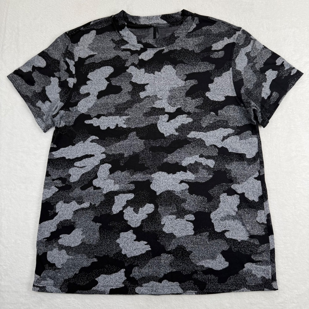 Lululemon Womens Black Grey Camo‎ High Neck Short Sleeve Athletic Training Tee M